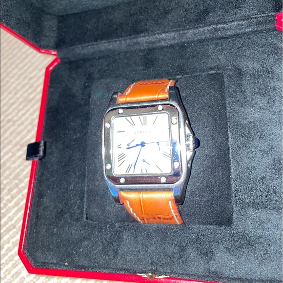 watch.  santos 100 leather strap stainless steel - Picture 13 of 16